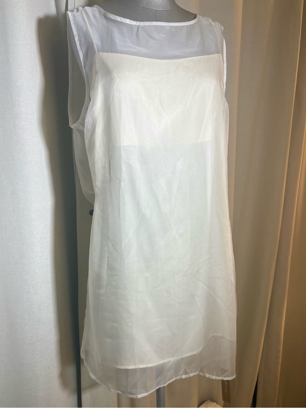 Reformation 100% Silk Vina Dress White Sheer Overlay Shift Dress Size 12 NWT - Picture 3 of 14